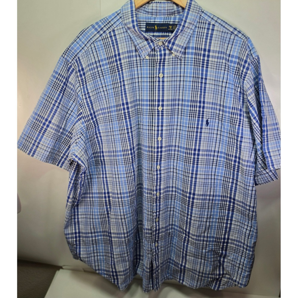 Polo Ralph Lauren Shirt Mens 3XB Blue Plaid Short Sleeve Button Down Classic Fit